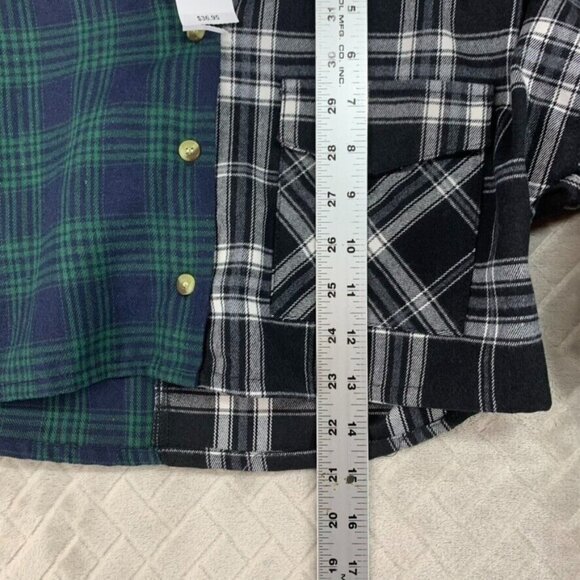 LA Hearts Womans S Crop Top Button Up Shirt Two Tone Plaid Long Sleeve Collared - Picture 10 of 16